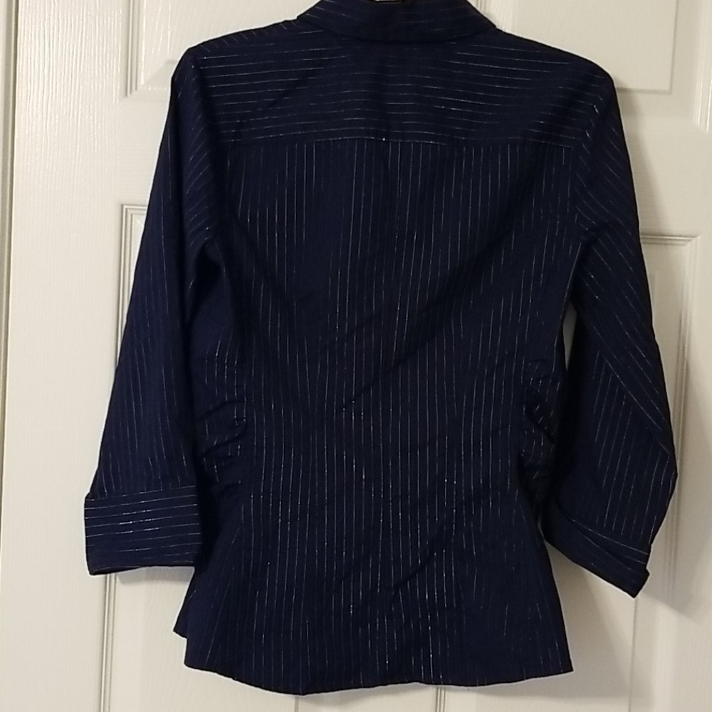 Dark Blue Blouse with silver pin striped